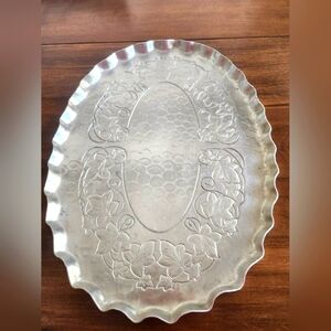 Vintage Oval Serving Tray By World Hand Forged Aluminum.